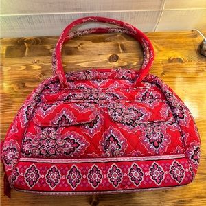 Vera Bradley Medium Bowler Bag Tote Red Floral Paisley